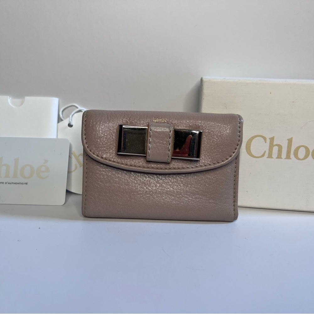 Chloé Blush Pebbled Leather Small Wallet with Silver Hardware